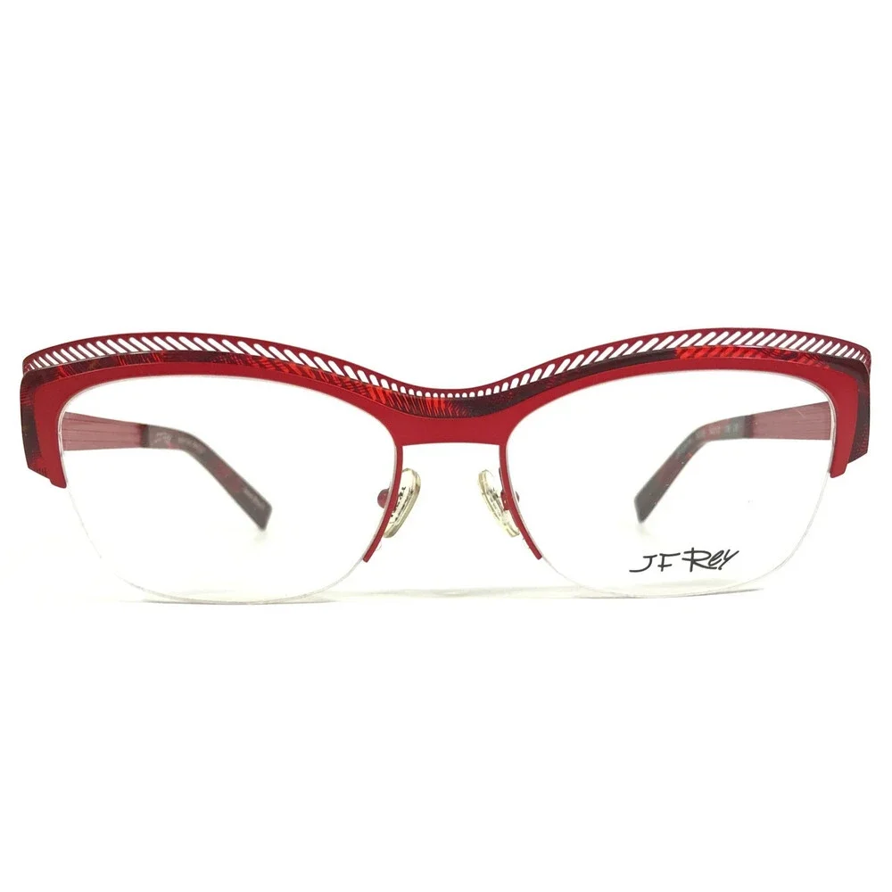 J.F. Rey Eyeglasses Frames JF2574 3035 Red Black Demi Half Rim Cat Eye 54-17-136